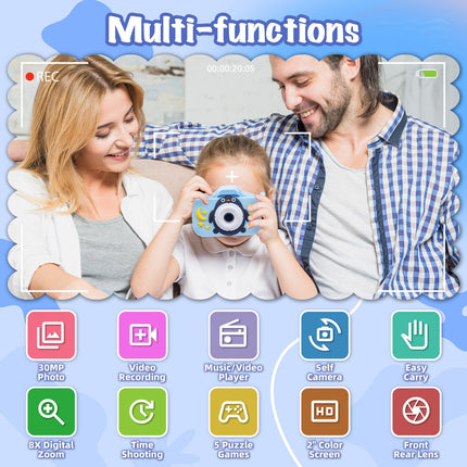 Kids Digital Dual Lens Camera, 4x Zoom and HD Video Recording (Blue) 8