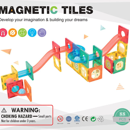 88 Pcs non-toxic STEM Educational, Durable Magnetic Tiles/Puzzle with Storage Bag 5
