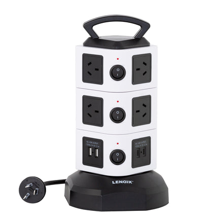 Tower Power Board with 10 Outlets + 2X USB A & 2X USB C