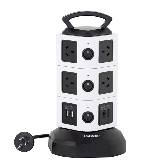 Tower Power Board with 10 Outlets + 2X USB A & 2X USB C