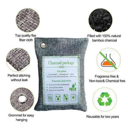 10PCS Air Purifying Bags Activated Bamboo Charcoal Freshener for Car Home Shoes 200g 6