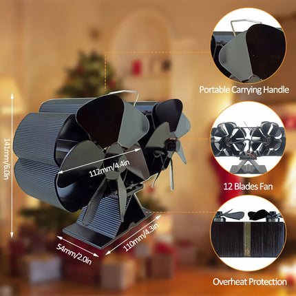 12 Blade Fan Heat Self-Powered Wood Stove Top Burner Fireplace Silent Eco Heater 6
