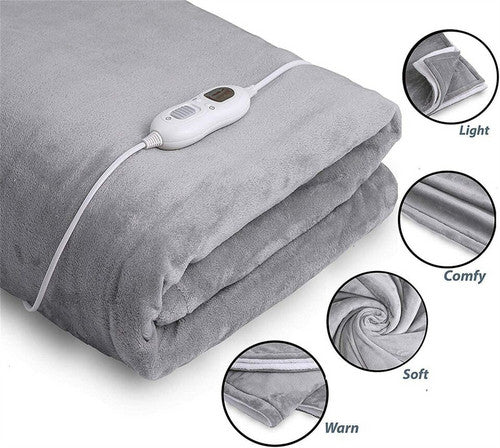 Double-side Flannel Heated Electric Throw Blanket Fast Heating Warm Washable gray 2
