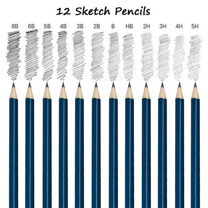 72pcs Professional Drawing Artist Kit Set Pencils and Sketch Charcoal Art Tools 12