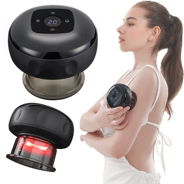 12 levels Electric Cupping Therapy Smart Scraping Massager Red Light Heating Body Slimming Black 2