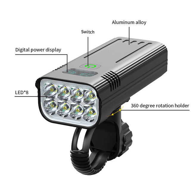Waterproof Bike Light Set with Digital Battery Display Aluminum Alloy 360° Mount 2