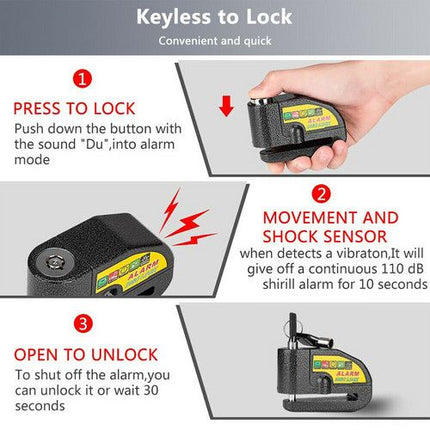 Black Motorcycle Alarm Disc Lock Motor Bike Brake Security Electric  Bicycle Lock AU 4