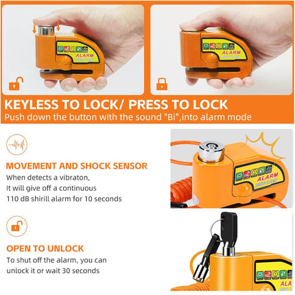 Yellow Motorcycle Alarm Disc Lock Motor Bike Brake Security Electric  Bicycle Lock AU 6