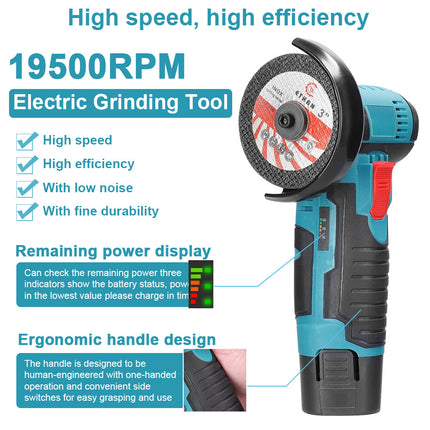 800W Mini Cordless Brushless Angle Grinder Cutting Tool W/ 2x Battery & Charger 2