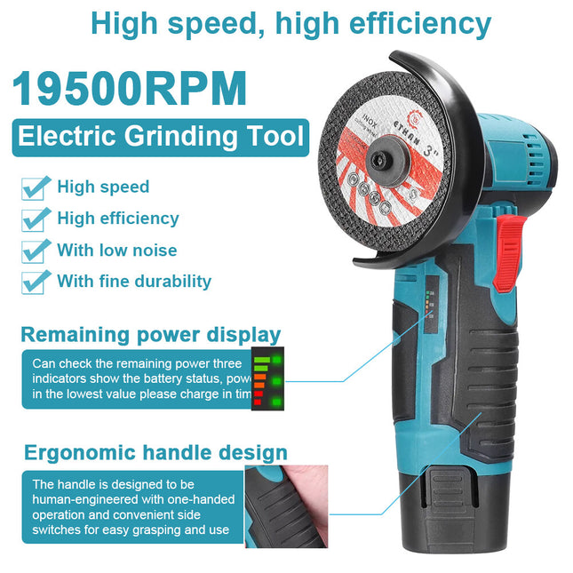 800W Mini Cordless Brushless Angle Grinder Cutting Tool W/ 2x Battery & Charger 2