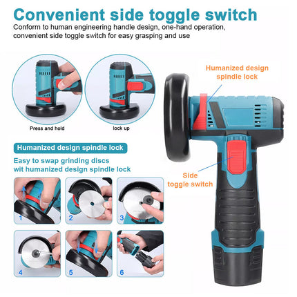 800W Mini Cordless Brushless Angle Grinder Cutting Tool W/ 2x Battery & Charger 3