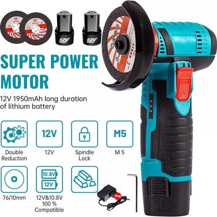 800W Mini Cordless Brushless Angle Grinder Cutting Tool W/ 2x Battery & Charger 4