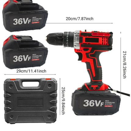 Cordless Drill w/2 Battery Heavy Duty Impact Driver Kit Brushless Hammer Set 7
