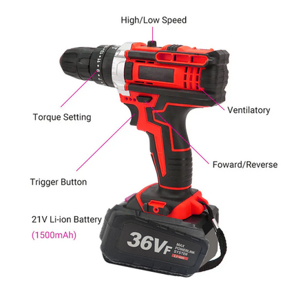 Cordless Drill w/2 Battery Heavy Duty Impact Driver Kit Brushless Hammer Set 8