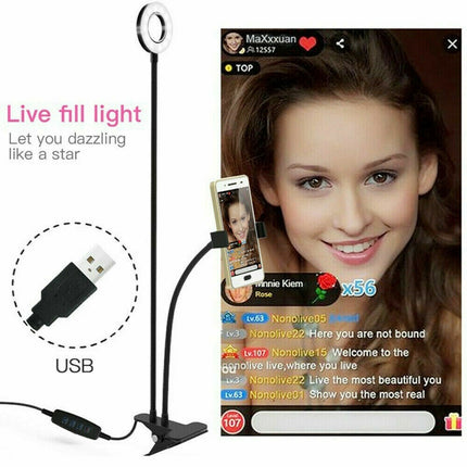 LED Selfie Ring Light with Cell Phone Holder Flexible Stand Live Stream Lamp AU 7