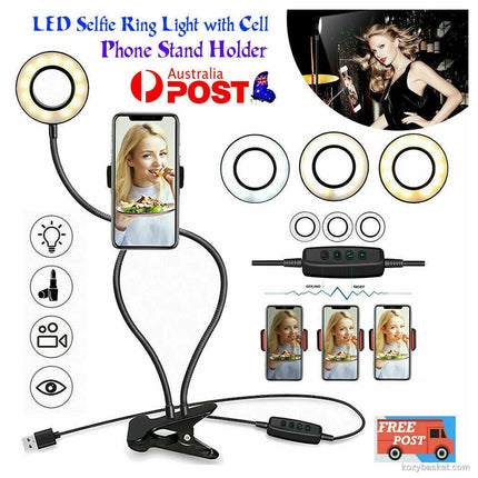 LED Selfie Ring Light with Cell Phone Holder Flexible Stand Live Stream Lamp AU
