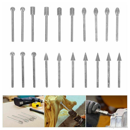 20pcs Diamond Grinding Heads Mini Drill Burrs Bit Set 3mm Shank for Rotary Tool