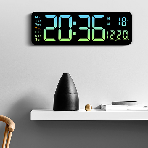 16" Green gradient color Large Digital Big Jumbo LED Wall Desk Clock Display With Temperature Calendar 2