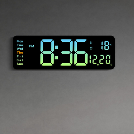 16" Green gradient color Large Digital Big Jumbo LED Wall Desk Clock Display With Temperature Calendar 7