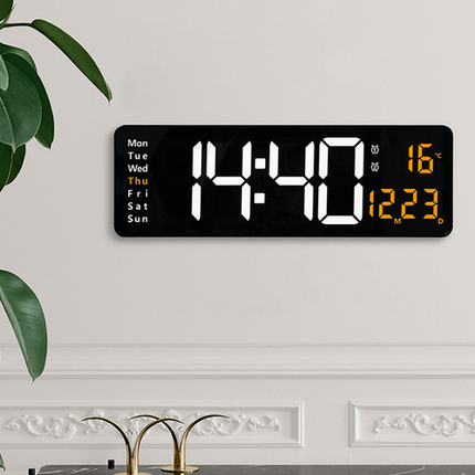 16" Orange Large Digital Big Jumbo LED Wall Desk Clock Display With Temperature Calendar 7