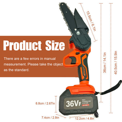 6" Mini Orange Cordless Electric Chainsaw 2X Battery-Powered Wood Cutter Rechargeable 4