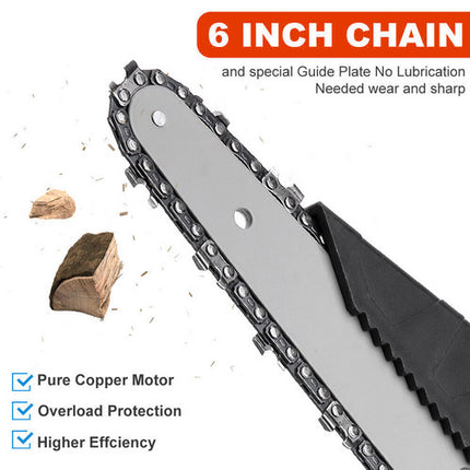 6" Mini Orange Cordless Electric Chainsaw 2X Battery-Powered Wood Cutter Rechargeable 8
