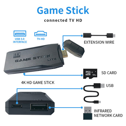 64G 4K 10000+ Retro Games Stick TV Video Game Console HDMI 2 Wireless Controller 5