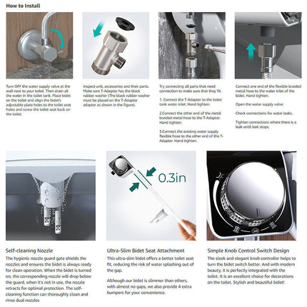 Toilet Bidet Seat Dual Nozzles Bidet Non Electric Toilet Water Sprayer Bathroom 5