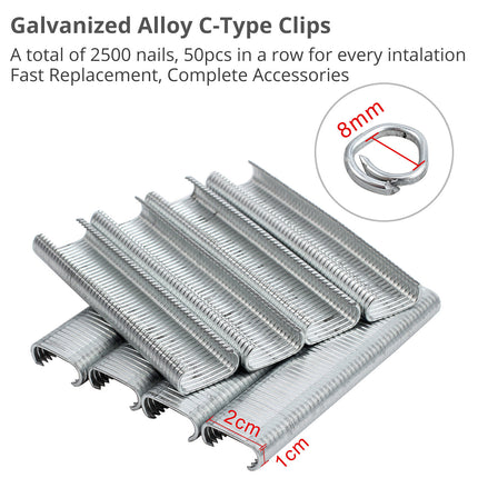 Hog Ring Gun C Clip Auto Feed Nailer Pliers+2500pcs Galvanised Steel Hogring Set 8
