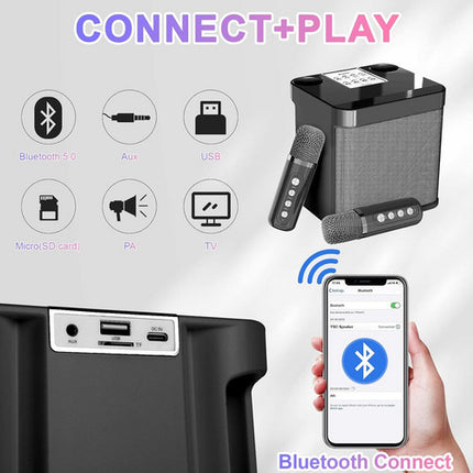 Black Karaoke Machine with 2 Wireless Microphones Bluetooth-Compatible 5.0 for Parties 2
