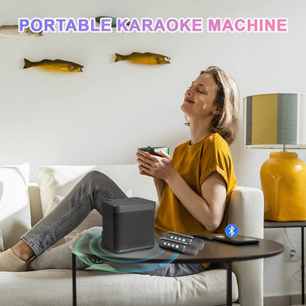 Black Karaoke Machine with 2 Wireless Microphones Bluetooth-Compatible 5.0 for Parties 6