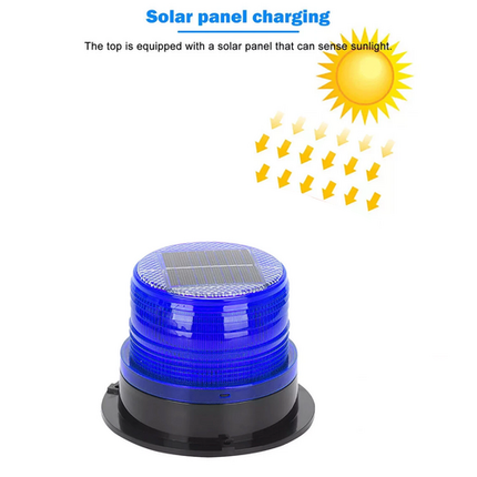 Solar Powered LED Flashing Beacon Light, 12-24V Amber Emergency Magnetic Warning Blue 3