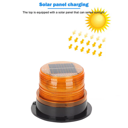 Solar Powered LED Flashing Beacon Light, 12-24V Amber Emergency Magnetic Warning Yellow 2
