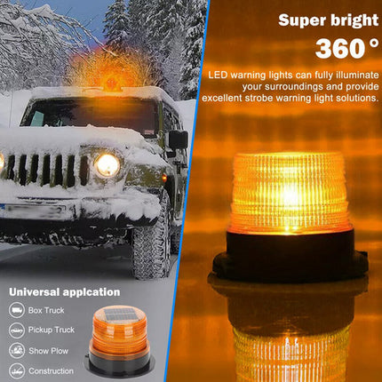 Solar Powered LED Flashing Beacon Light, 12-24V Amber Emergency Magnetic Warning Yellow 3