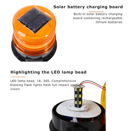 Solar Powered LED Flashing Beacon Light, 12-24V Amber Emergency Magnetic Warning Yellow 4