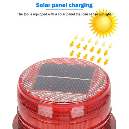 Solar Powered LED Flashing Beacon Light, 12-24V Amber Emergency Magnetic Warning Red 4