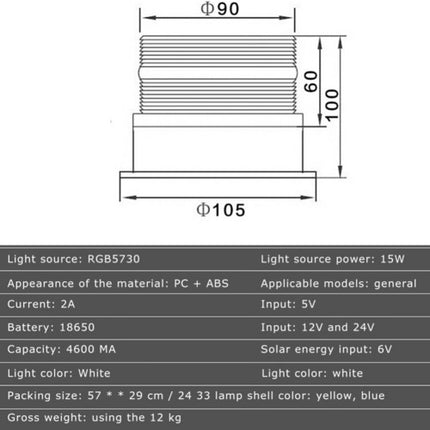 Solar Powered LED Flashing Beacon Light, 12-24V Amber Emergency Magnetic Warning Red 5