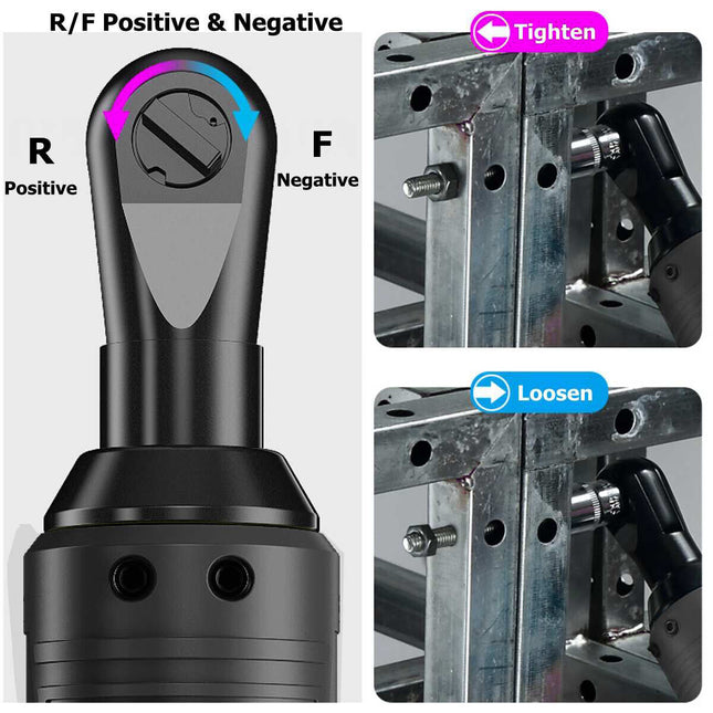 21V 3/8'' 100N.m Electric Right Angle Ratchet Wrench Charger+ 2 Battery 2
