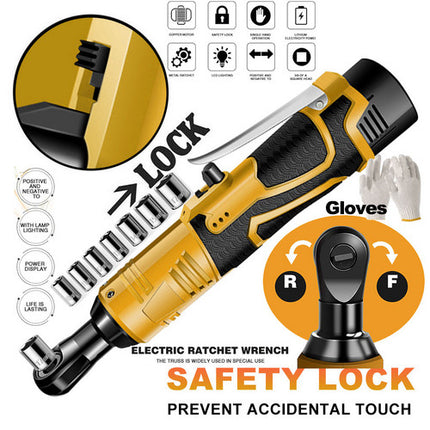 21V 3/8'' 100N.m Electric Right Angle Ratchet Wrench Charger+ 2 Battery 5