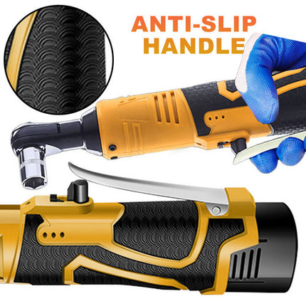 21V 3/8'' 100N.m Electric Right Angle Ratchet Wrench Charger+ 2 Battery 6
