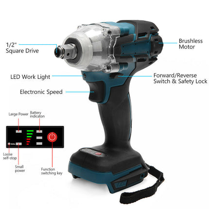 1/2" Cordless Impact Wrench Driver Brushless Rattle Gun For Makita 18V Battery 2