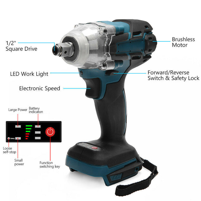 1/2" Cordless Impact Wrench Driver Brushless Rattle Gun For Makita 18V Battery 2