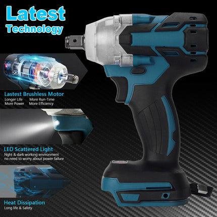 1/2" Cordless Impact Wrench Driver Brushless Rattle Gun For Makita 18V Battery 6
