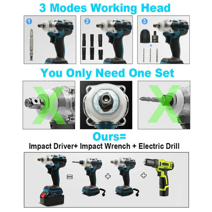 Cordless Electric Impact Wrench Brushless Rattle Gun 1/2" Driver +Large Battery 2