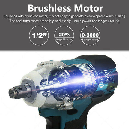 Cordless Electric Impact Wrench Brushless Rattle Gun 1/2" Driver +Large Battery 5