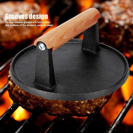 7" Heavy Duty Burger Press W/ Solid Wood Handle for Meat Smasher Hamburger Steak 4