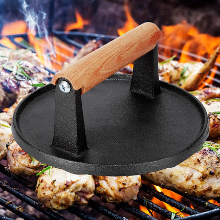 7" Heavy Duty Burger Press W/ Solid Wood Handle for Meat Smasher Hamburger Steak 5