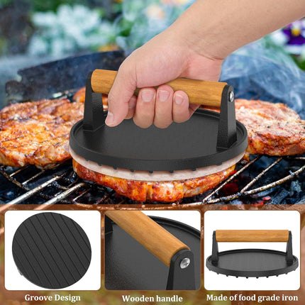 7" Heavy Duty Burger Press W/ Solid Wood Handle for Meat Smasher Hamburger Steak 7