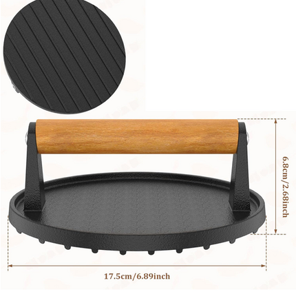 7" Heavy Duty Burger Press W/ Solid Wood Handle for Meat Smasher Hamburger Steak 8