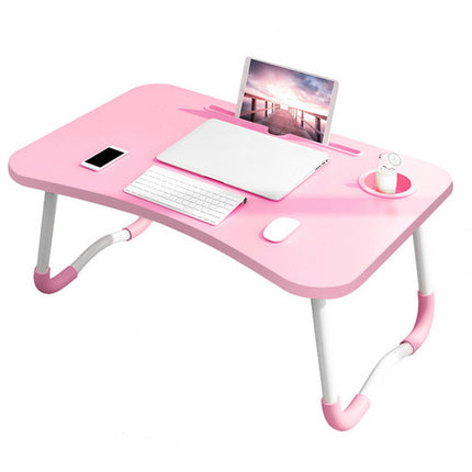 PINK Laptop Stand Table Foldable Desk Computer Study Bed Adjustable Cup Slot Tray 3
